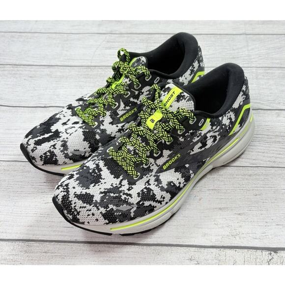 Brooks Ghost 15 Running Shoes Black White Neon Green Camo